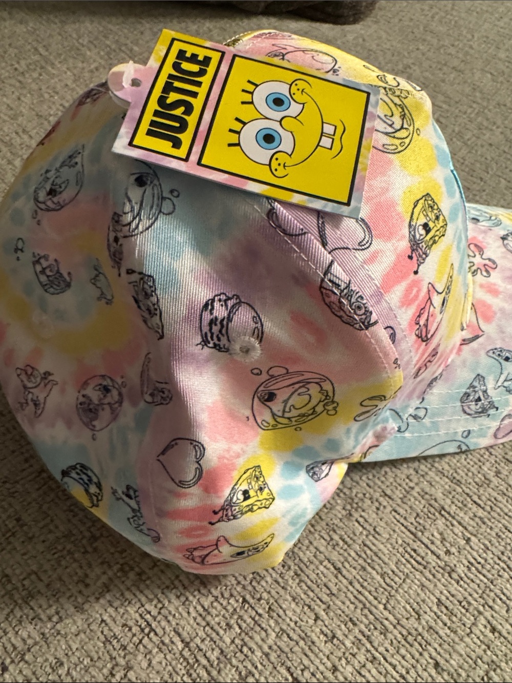 Justice Kids SpongeBob Tie-Dye Cap in Pink, Yellow & Blue - Picture 2 of 3